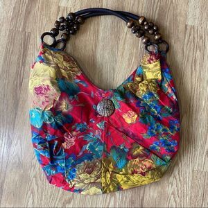 Mountain Mamas Floral Boho Purse with Beaded Handles